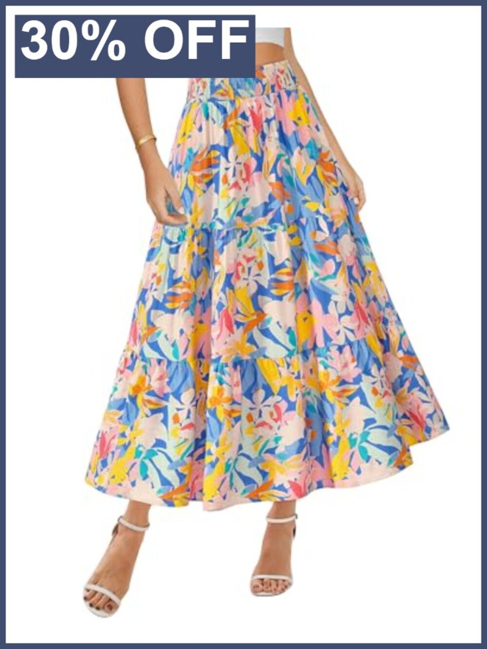 Women's Boho Floral Midi Maxi Skirt with Pockets - High Waist A-Line